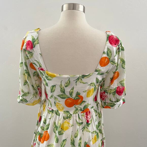Nobody's Child Isla Fruit Print Midaxi Dress Puff Sleeve Novelty Colorful Size 6 - Picture 15 of 16